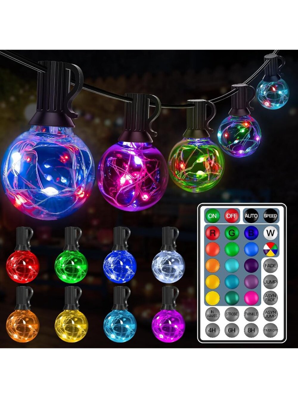New Outdoor String Lights, 30FT RGBW Color Changing